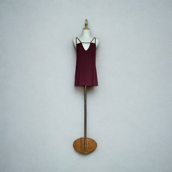 Womens Spaghetti Strap Tank Top S Maroon Low Back Lightweight Flowy Festival - Picture 1 of 6